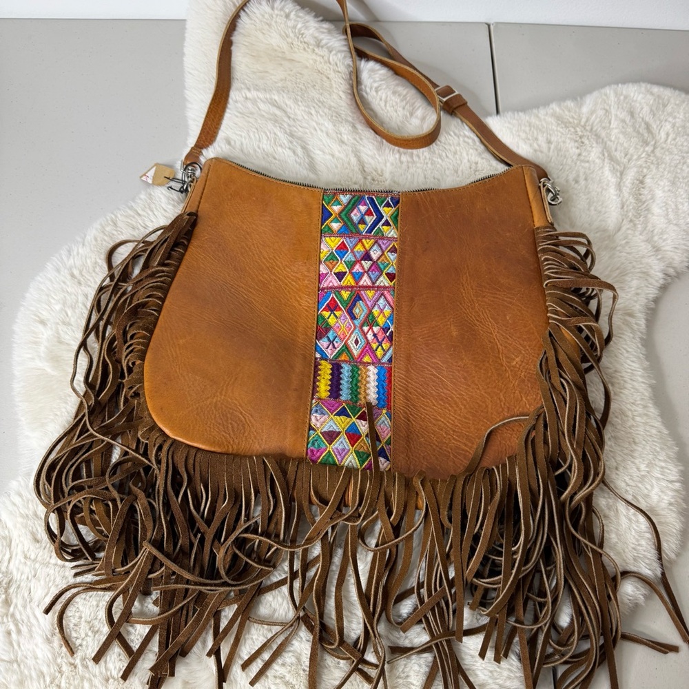 Arloom Bohemian‎ Fringe Colorful Leather Bag
